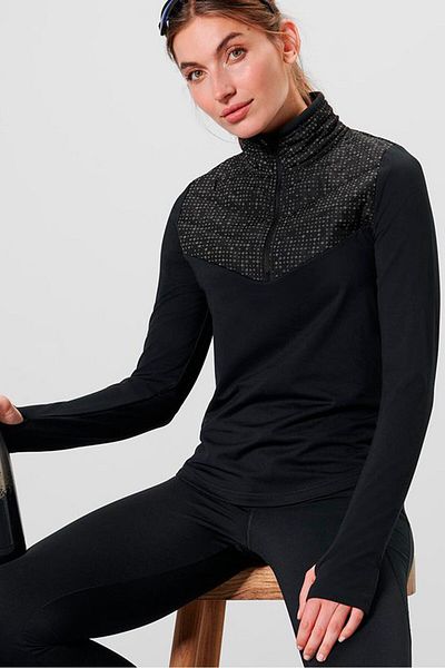 Tchibo Women Mock Neck Half Zipper Textured Sweatshirt, Black