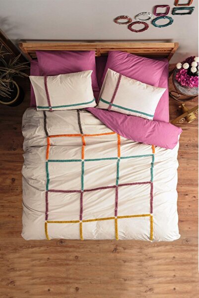 Cotton Box Puff Nakışlı Çift Kişilik Nevresim Takımı Insula Gül Kurusu