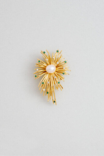 So CHIC... İnci Işıltısı 18 Ayar Sarı Altın Kaplama Gümüş Broş