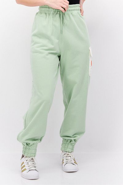 Tribe of 6 Women Regular Fit Embroidered Logo Sweatpants, Sage Green