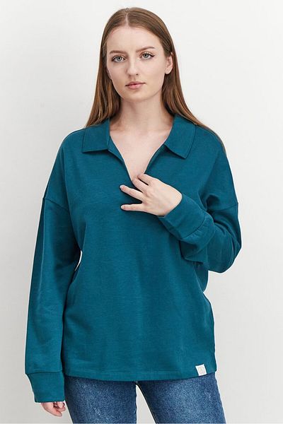 Tchibo Women Spread Collar Plain Loungewear Sweatshirt, Dark Green