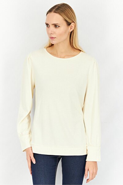 Tchibo Women Round Neck Solid Sweatshirt, Off White
