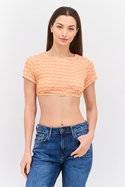 Dippin' Daisy's Women Boat Neck Short Sleeve Allover Top, Peach