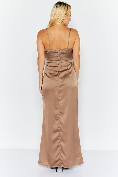 Saint Genies Women Satin Maxi Dress, Mocha