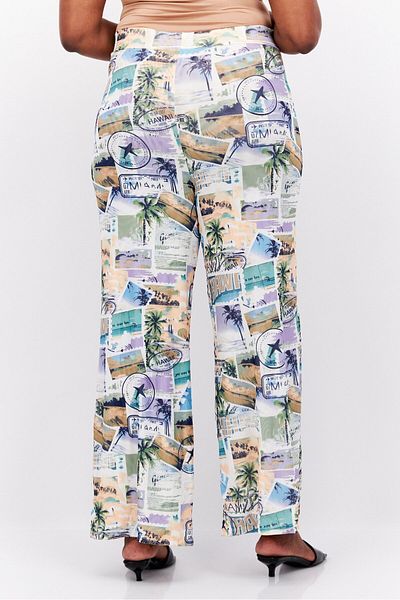 Royalty By Maluma Women Regular Fit Allover Flared Pants, White Combo