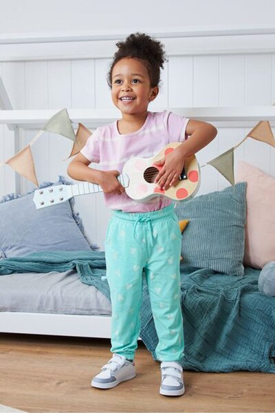 Tchibo Toddlers Girl Heart Print Drawstring Pants, Turquoise and White