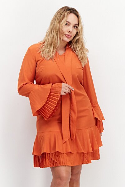 Tahari Women Plain Mini Dress, Orange