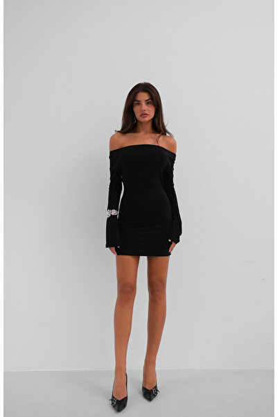 Black Fashion Μίνι φόρεμα με μαύρο στράπλες μανίκι