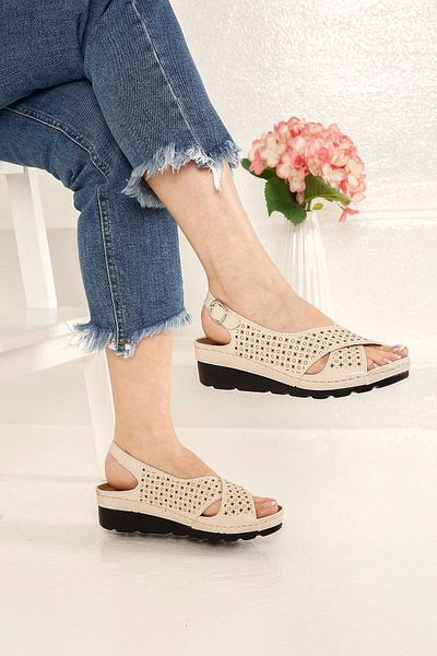 Ccway Women's Cross Strap Gel Sandals Beige