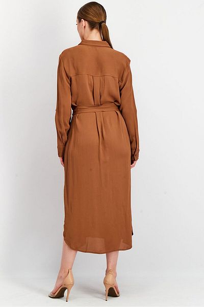 Tchibo Women Solid Long Sleeve Midi Dress, Brown