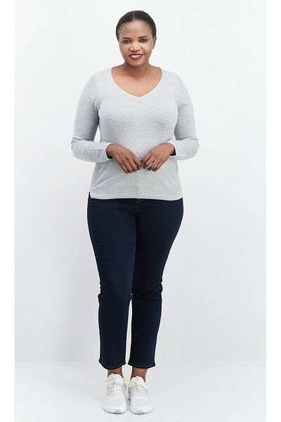 Esprit Women V Neckline Plain Pullover Sweater, Grey