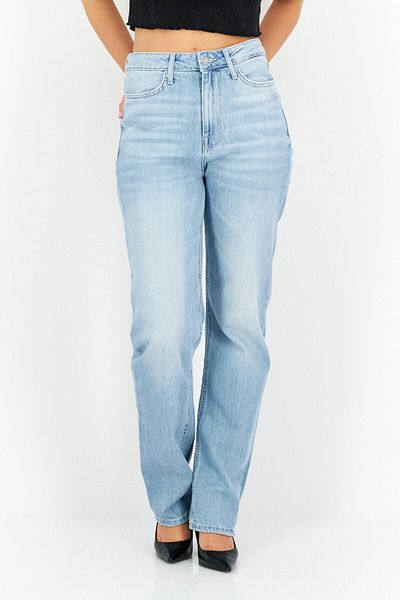 Guess Women Regular Fit Washed Denim Jeans, Blue