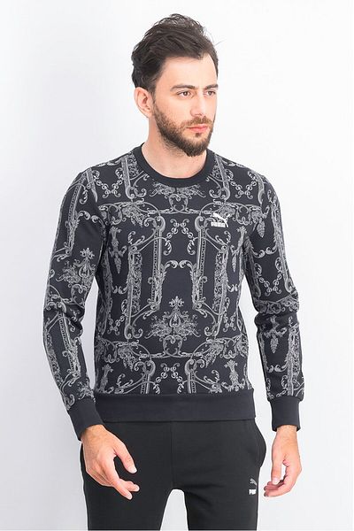 Puma Men Long Sleeve Luxe Allover Print Sweater, Black And Grey
