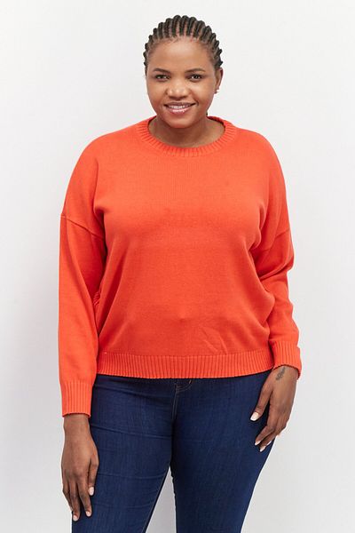 Esprit Women Crew Neck Plain Sweater, Red