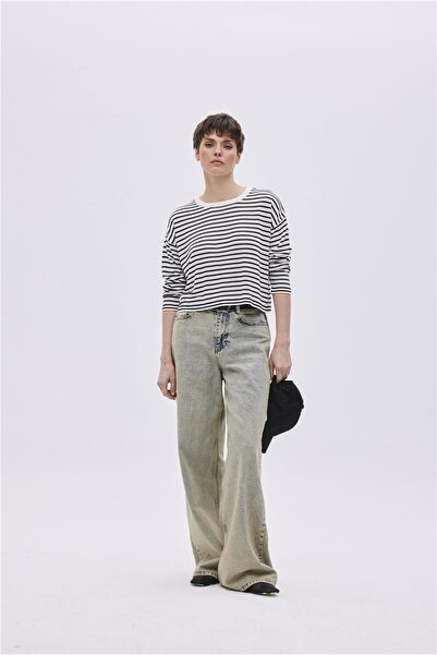 SHERIN Ecru Viscose Striped Knitwear Sweater