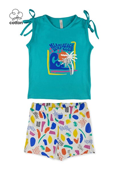 difa kids Set de pantaloni scurți cu imprimeu geometric cu palmieri pentru fe...