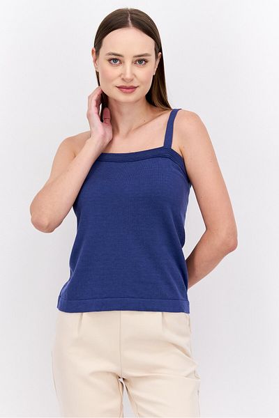Anne Klein Women Square Neck Sleeveless Knitted Top, Navy