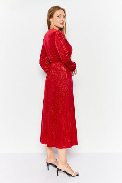 Kasper Women Glitter Velvet Belted Midi Dress, Red