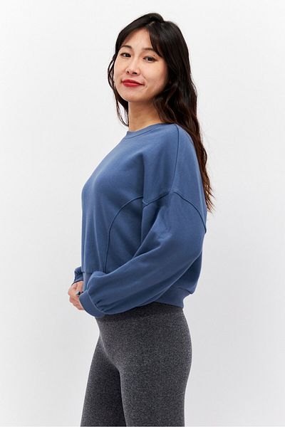 Etam Women Round Neck Long Sleeve Plain Sweatshirt, Slate Blue