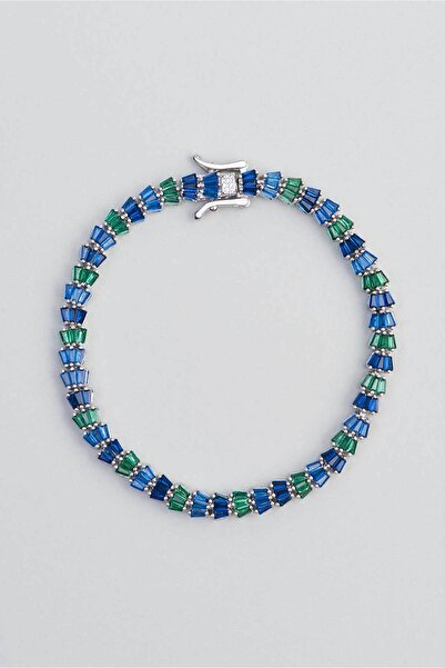 So CHIC... Yakamoz Işıltısı 18 Ayar Beyaz Altın Kaplama 16 Cm Gümüş Baget Bileklik