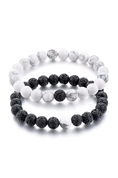 Padore Accessory مجموعة أساور من حجر هاولايت واللاف الطبيعي مكونة من قطعتين: ...