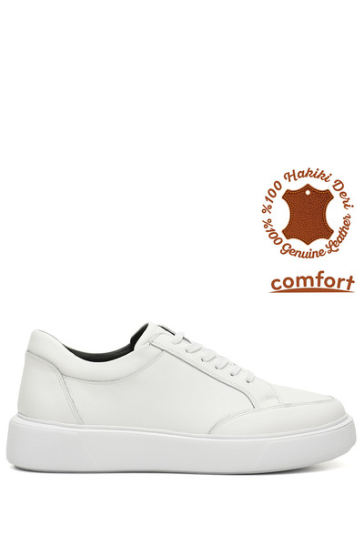 GÖNDERİ(R) Férfi fehér fűzős valódi bőr kényelmes tornacipő