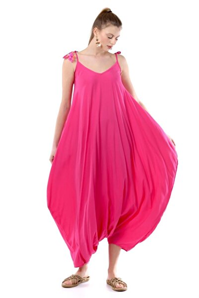 AYASOFYA OTANTIK Women's Eyes Oversize Jumpsuit with Adjustable Shoulder Straps