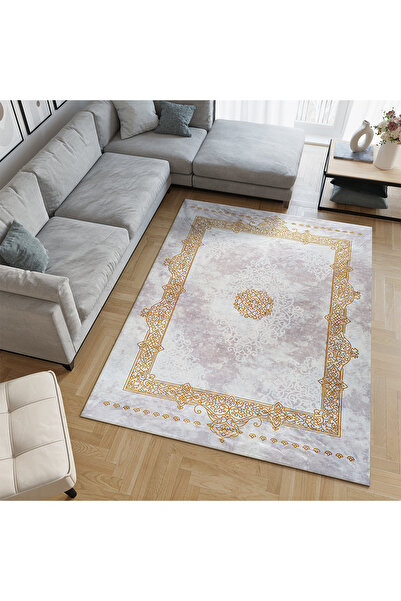 RENKLİBUTİK Modern Desenlerde Kadife Dokulu Lastikli Süngerli Kaymaz Yıkanabilir Halı Örtüsü - 9 m2