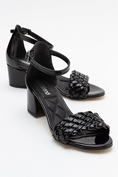 Ccway Dámské jednopáskové sandály na podpatku ČERNÁ lakovaná kůže