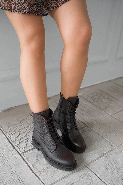 Parponi Γυναικείες μπότες Nicole Lace-Up από γνήσιο δέρμα καφέ
