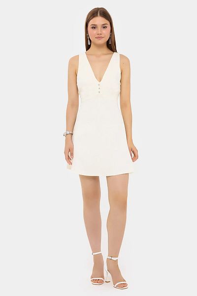 Hiccup Cotton V-Neck Cutout Button Detail Mini Dress