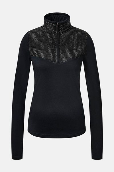 Tchibo Women Mock Neck Half Zipper Textured Sweatshirt, Black