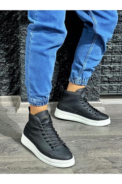 Knack High Sole Shoes C 030 Black (White Sole)