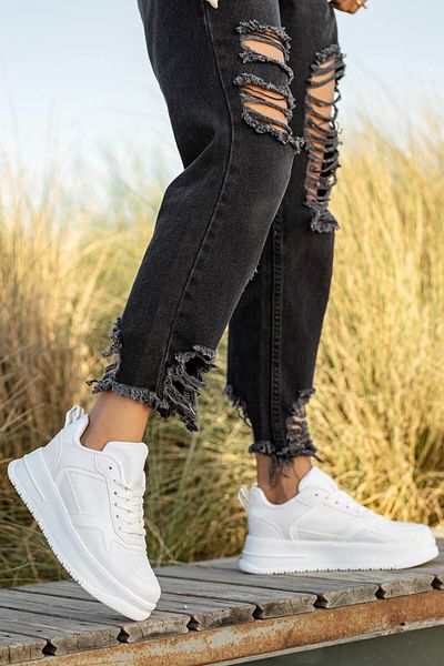 Ccway Pantofi sport de damă cu șireturi alb alb