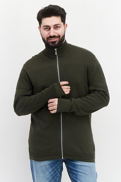 Selected Homme سويت شيرت رجالي محبوك بأكمام طويلة وياقة عالية، لون أخضر ليلي غامق