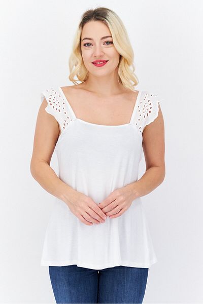 Willow Drive Women Square Neck Sleeveless Eyelet Top, White