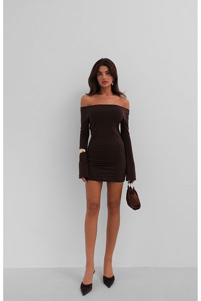 Black Fashion Flounce Sleeve Brown Strapless Mini Dress