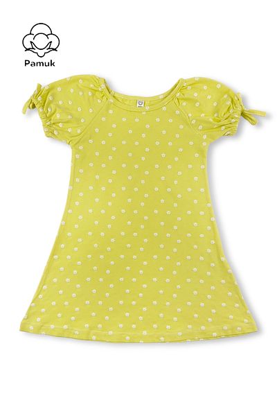 difa kids Yellow Daisy Patterned Comfortable Summer Girl's Dress with Balloon Sleeves