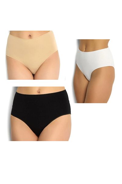 socksbox Γυναικείο λεπτό ελαστικό μαύρο-άσπρο-χρώμα δέρματος 3 τεμάχια ψηλόμεσο εσώρουχο /Plus Series/680