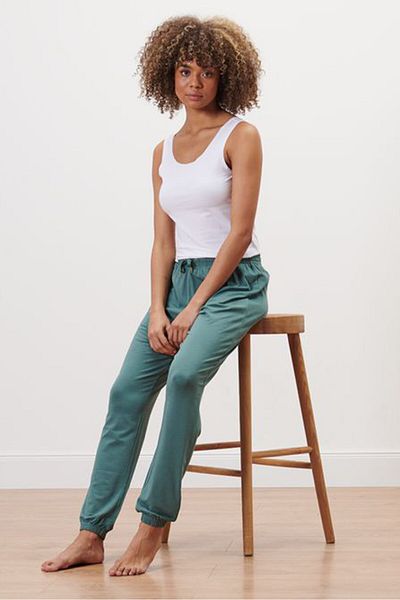 Tchibo Women Solid Drawstring Pajama Bottom, Green