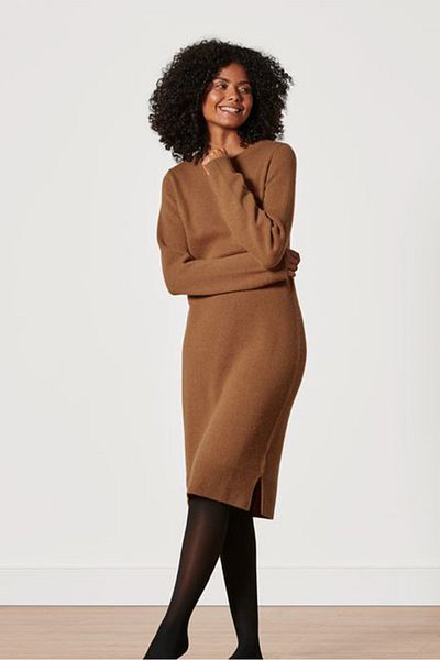 Tchibo Women Knitted Sweater Dress, Dusty Orange