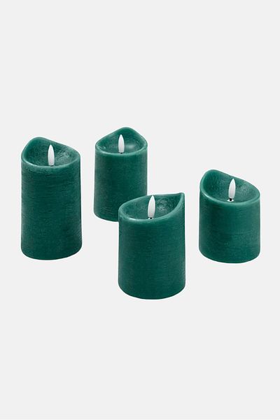 Tchibo 4 Piece Of Led Real Wax Candles, Green