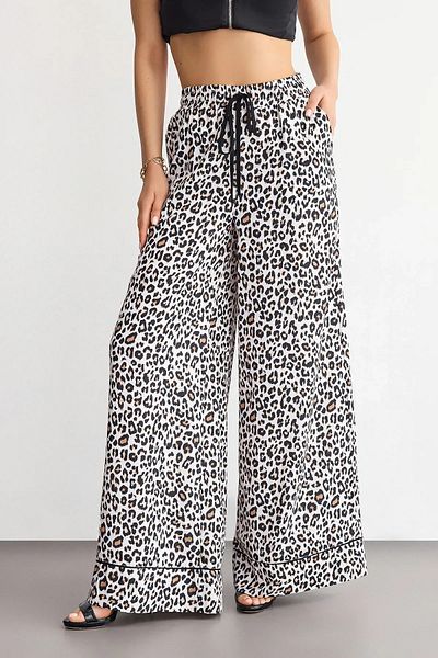 Hiccup Pantaloni super oversize cu talie înaltă cu imprimeu animal