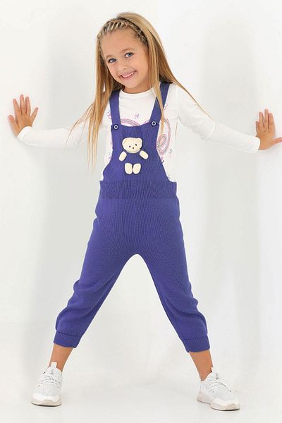 zepkids Hanging Strap Buttoned Navy Blue Colored Slippers with Teddy Bear on the Front