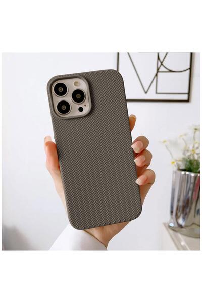 Zebana Apple iPhone 14 Pro Max Uyumlu Kılıf Zebana Woven Silikon Kılıf Gri