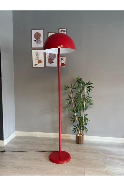 Bamyum Kırmızı Lambader Modern Dekoratif Metal Hol Kütüphane Çalışma Odası Zemin Lamba 170 Cm Kablo