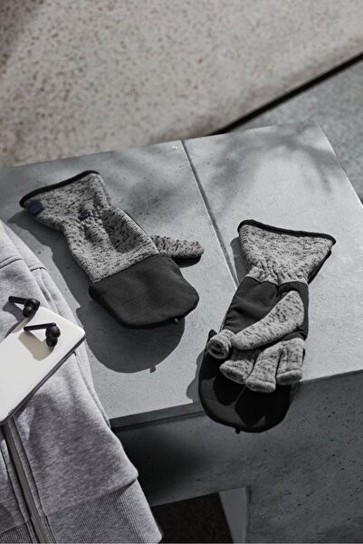 Tchibo Knit Fleece Folding Mittens Gloves, Black and Grey