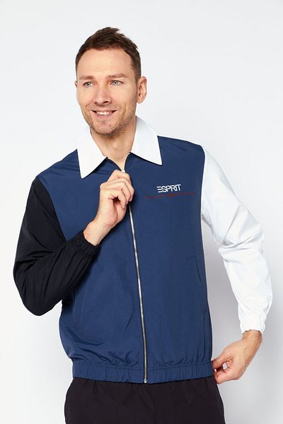 Esprit Men Brand Logo Windbreaker Jacket, Blue Combo