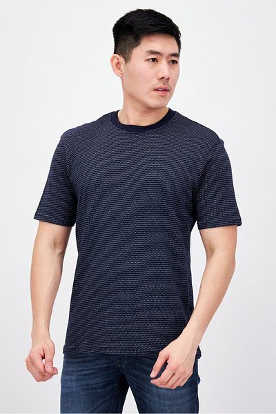 Threadbare Men Crew Neck Short Sleeve All Over Print T-shirt, Navy Blue