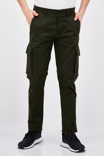 Threadbare Men Solid Stretchable Cargo Pants, Forest Green